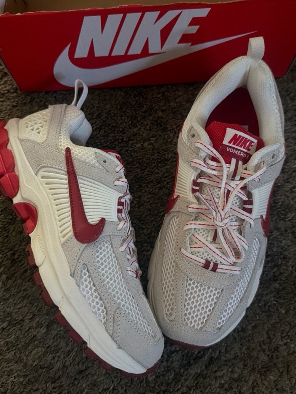Nike White and Red Low-Top Athletic Sneaker